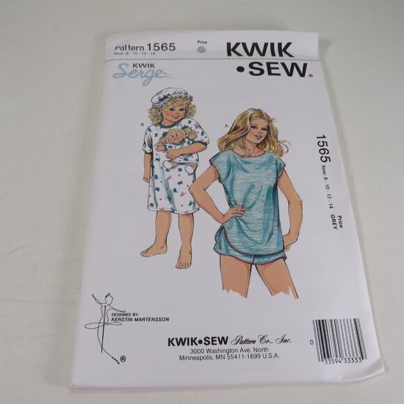 Kwik Sew 1565 Girl NIGHT SHIRT & DOLL SHIRT size 8-14 UNCUT Sewing Pattern - Picture 2 of 7